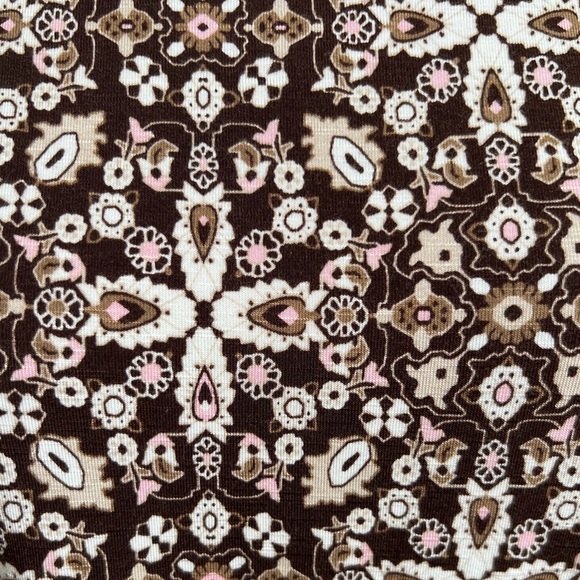 J. Jill Kona Brown/Pink Kaleidoscope Print Jersey Stretch Cross Back Maxi Dress - Picture 3 of 12